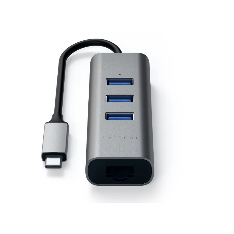 Satechi Aluminium Hub 2in1 - aluminiowy Hub do laptopów i komputerów stacjonarnych USB-C (3x USB-A, Ethernet) (space gray)