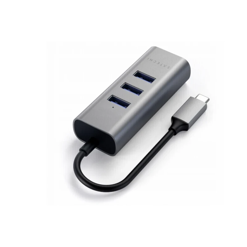 Satechi Aluminium Hub 2in1 - aluminiowy Hub do laptopów i komputerów stacjonarnych USB-C (3x USB-A, Ethernet) (space gray)