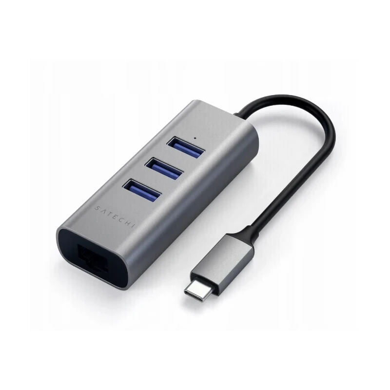 Satechi Aluminium Hub 2in1 - aluminiowy Hub do laptopów i komputerów stacjonarnych USB-C (3x USB-A, Ethernet) (space gray)