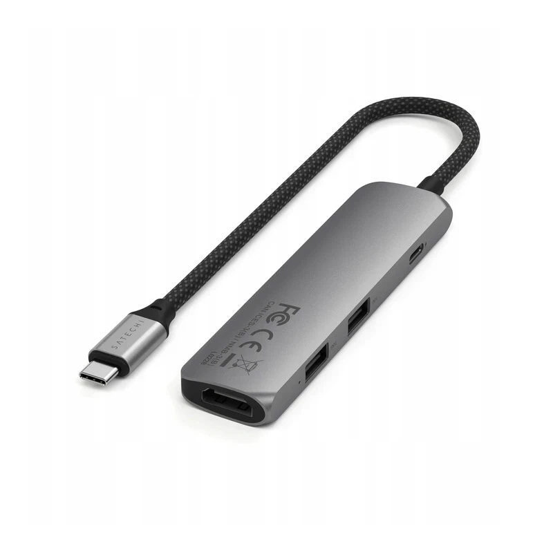 Satechi 4-in-1 USB-C Slim Multiport Adapter 4K - aluminiowy adapter do urządzeń mobilnych USB-C (USB-C, 4K HDMI, 2x USB-A) (spac