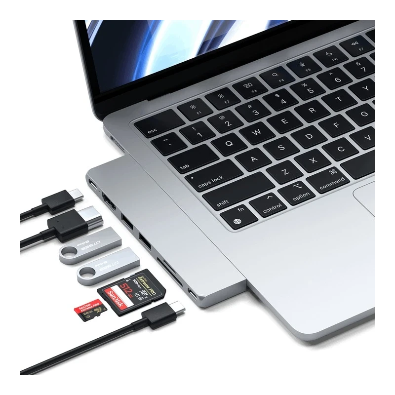 Satechi Pro Hub Slim - aluminiowy hub z podwójnym USB-C do MacBook (USB 4, HDMI, 2x USB-A, SD/microSD, USB-C) (silver)