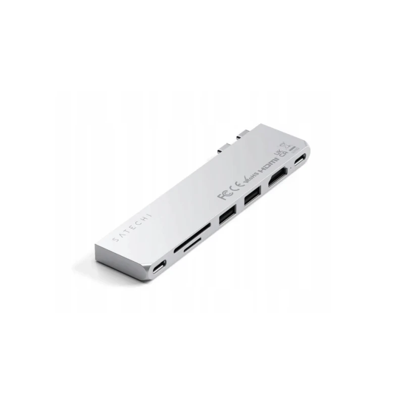Satechi Pro Hub Slim - aluminiowy hub z podwójnym USB-C do MacBook (USB 4, HDMI, 2x USB-A, SD/microSD, USB-C) (silver)
