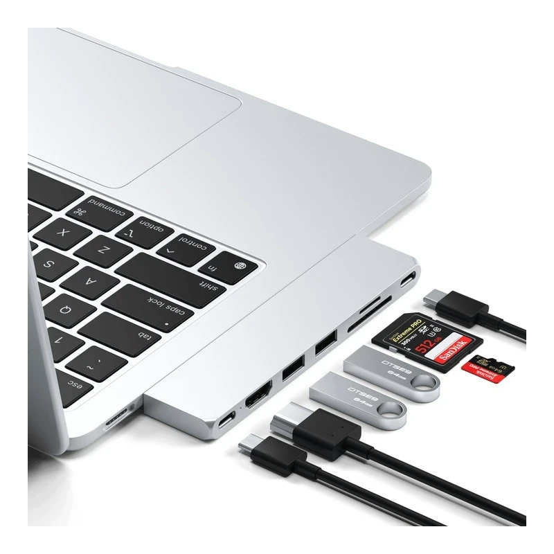 Satechi Pro Hub Slim - aluminiowy hub z podwójnym USB-C do MacBook (USB 4, HDMI, 2x USB-A, SD/microSD, USB-C) (silver)