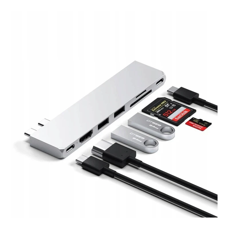Satechi Pro Hub Slim - aluminiowy hub z podwójnym USB-C do MacBook (USB 4, HDMI, 2x USB-A, SD/microSD, USB-C) (silver)