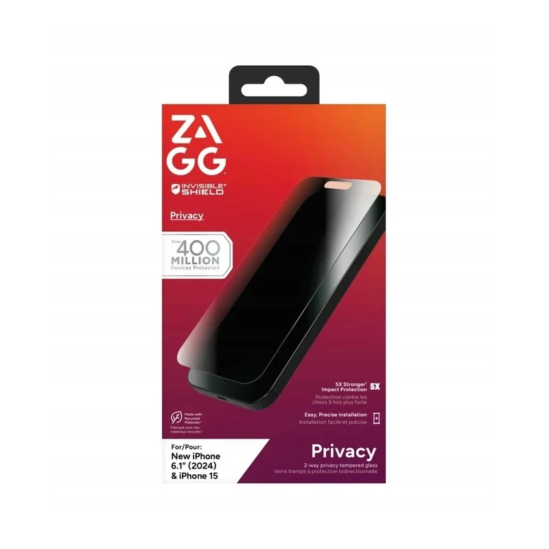 ZAGG InvisibleShield Glass Elite Privacy - szkło prywatyzujące do iPhone 15/16 (2 kierunki)