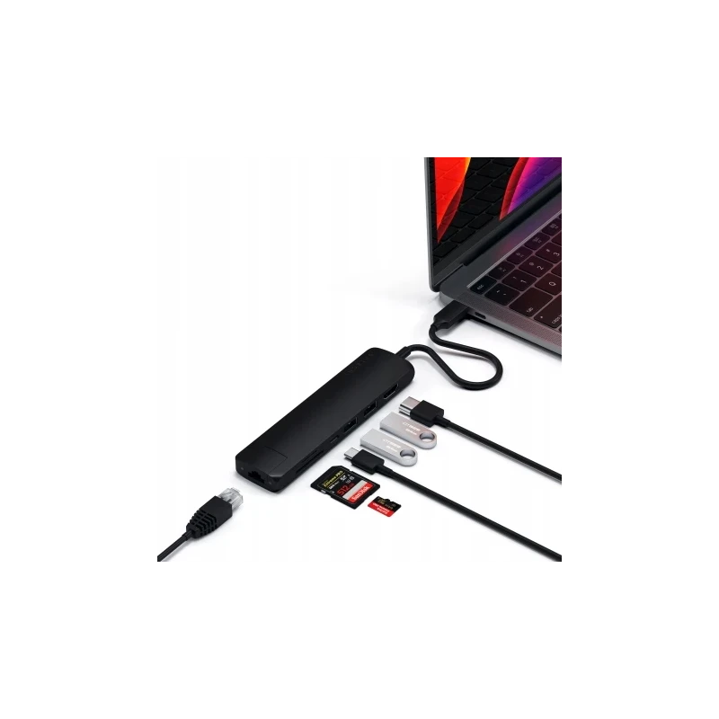 Satechi 7-in-1 USB-C Slim Multiport Adapter with Ethernet - adapter do urządzeń mobilnych (USB-C PD, 2x USB-A, HDMI 4K, Ethernet