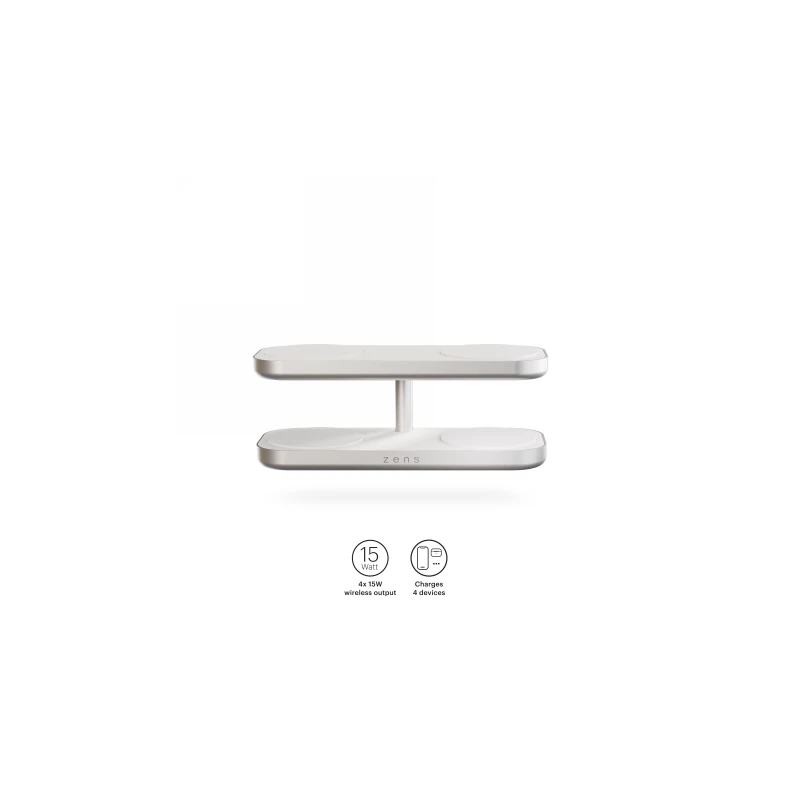 ZENS Quattro Wireless Charger Pro 4 - ładowarka bezprzewodowa Qi2 do czterech urządzeń (4x15W) kompatybilna z MagSafe (white)
