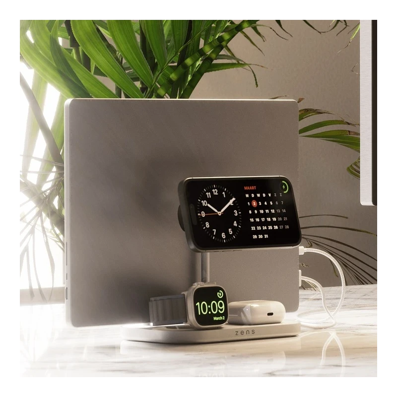 Zens 4-1 Wireless Charger 60W - bezprzewodowa ładowarka Qi2 do trzech urządzeń (60W), z możliwością ładowania czwartego urządzen