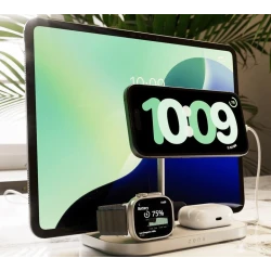 Zens 4w1 szyba stylowa bezprzewodowa ładowarka Qi2 USB-C 60W MagSafe biała