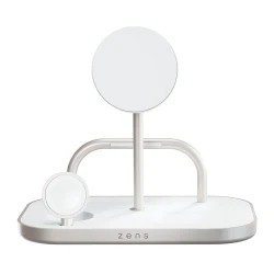 Zens 4w1 szyba stylowa bezprzewodowa ładowarka Qi2 USB-C 60W MagSafe biała