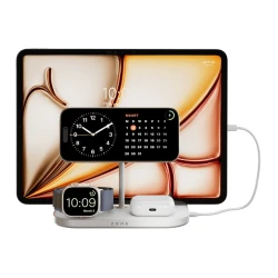 Zens 4w1 szyba stylowa bezprzewodowa ładowarka Qi2 USB-C 60W MagSafe biała