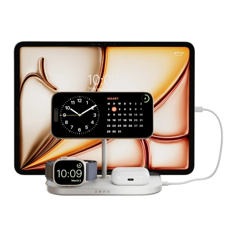 Zens 4-1 Wireless Charger 60W - bezprzewodowa ładowarka Qi2 do trzech urządzeń (60W), z możliwością ładowania czwartego urządzen