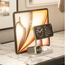 Zens 4w1 szyba stylowa bezprzewodowa ładowarka Qi2 USB-C 60W MagSafe biała