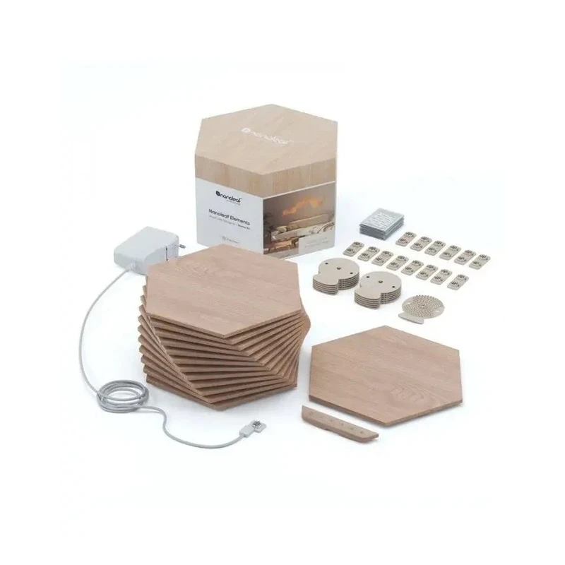 Nanoleaf Elements Hexagons zestaw 13 paneli świetlnych LED wygląd drewna