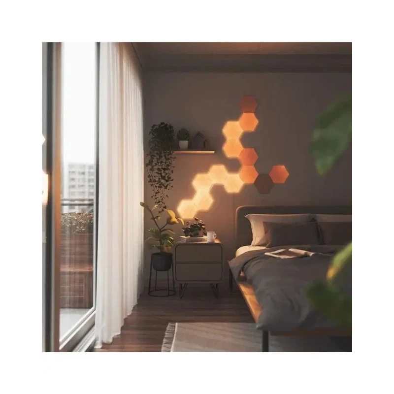 Nanoleaf Elements Hexagons zestaw 13 paneli świetlnych LED wygląd drewna