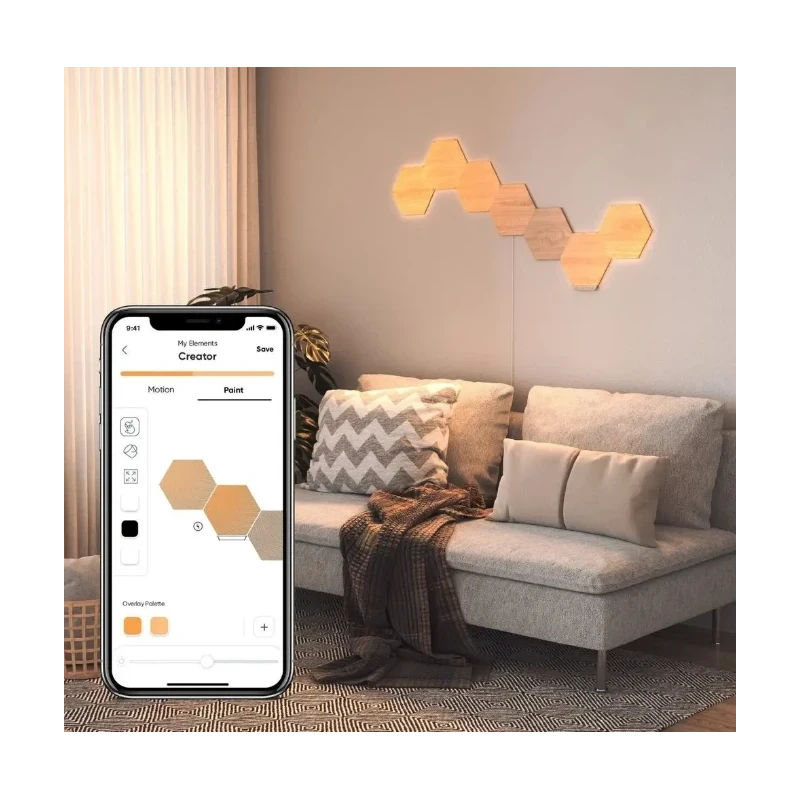 Nanoleaf Elements Hexagons zestaw 13 paneli świetlnych LED wygląd drewna