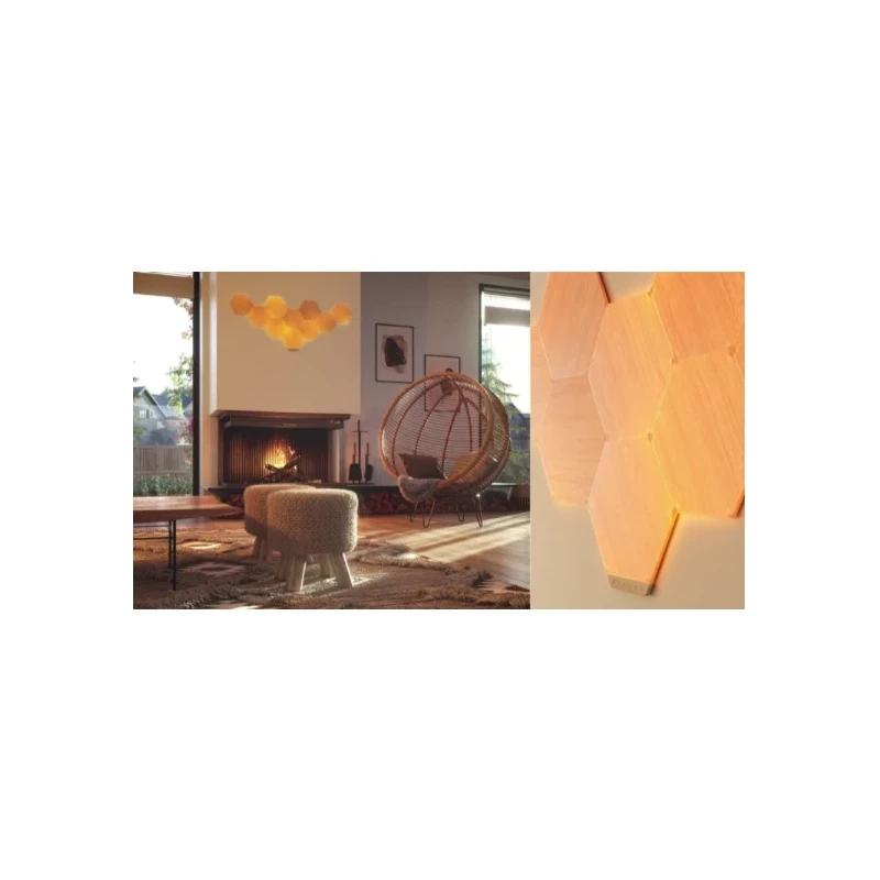 Nanoleaf Elements Hexagons zestaw 13 paneli świetlnych LED wygląd drewna