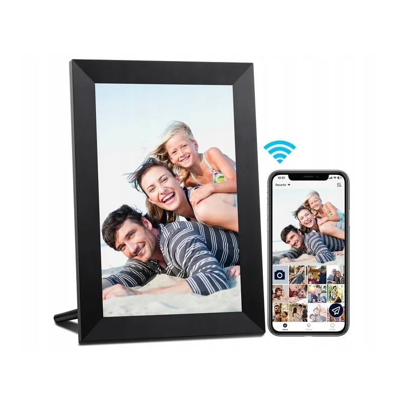 Aeezo Portrait czarna cyfrowa ramka zdjęcia 10' 32GB dotyk WiFi Android iOS