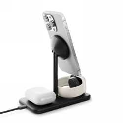 Twelve South HiRise 3 Deluxe (2024) - stojąca ładowarka bezprzewodowa Qi2 do trzech urządzeń kompatybilna z MagSafe (black)